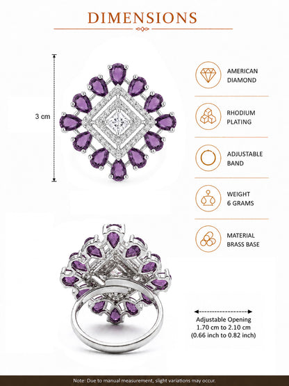 Silver Plated Purple AD Finger Ring for Women