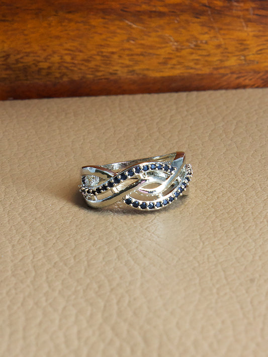 Silver Plated AD Blue Minimal Adjustable Band Ring