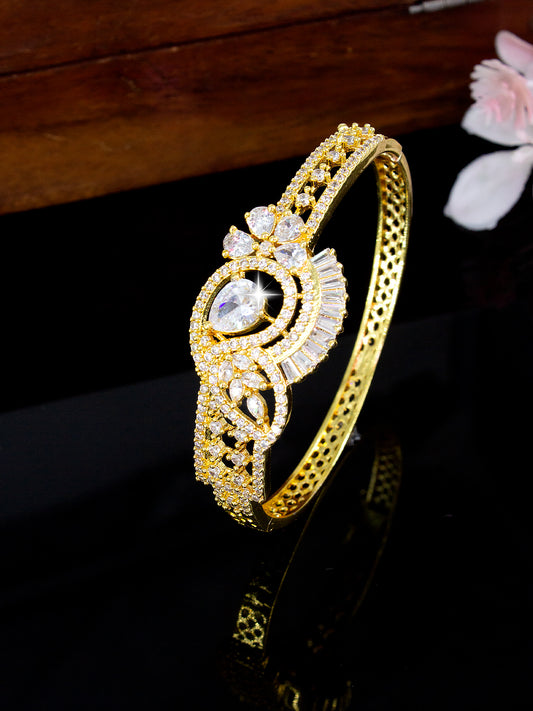 American Diamond Gold Plated Square Design Bracelet for Women and Girls