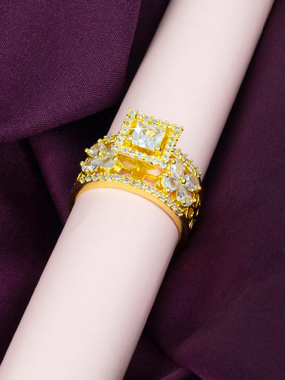 Floral Solitaire AD-Studded Adjustable Ring