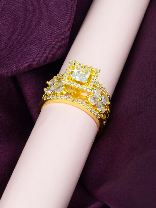 Floral Solitaire AD-Studded Adjustable Ring