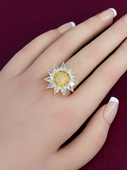 Gold-Plated American-Diamond Studded Adjustable Finger Ring