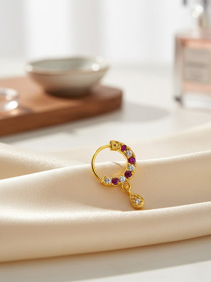 Gold Plated Red AD Small Nose Ring for Women