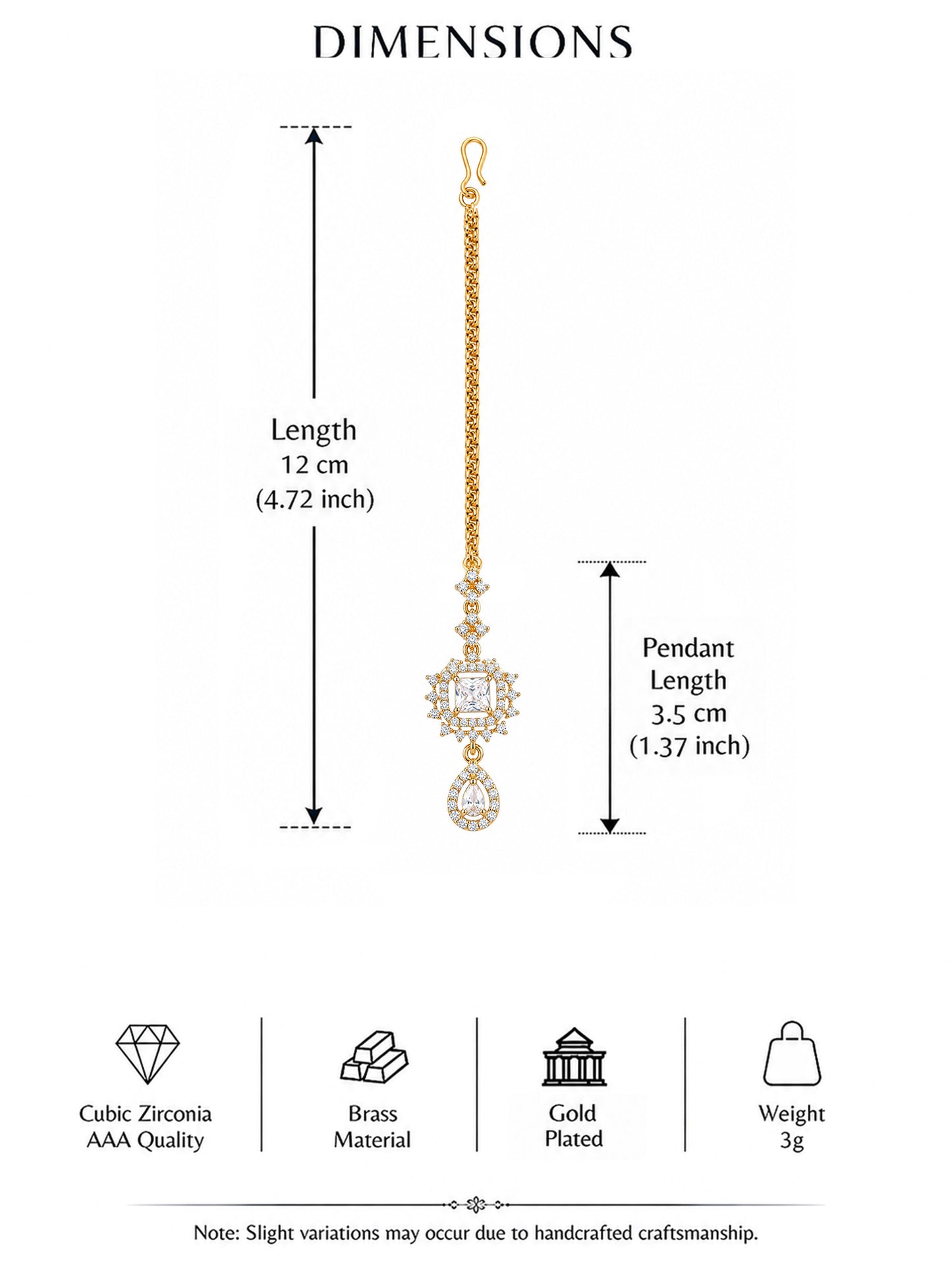 Gold Plated AD Maang Tikka for Women