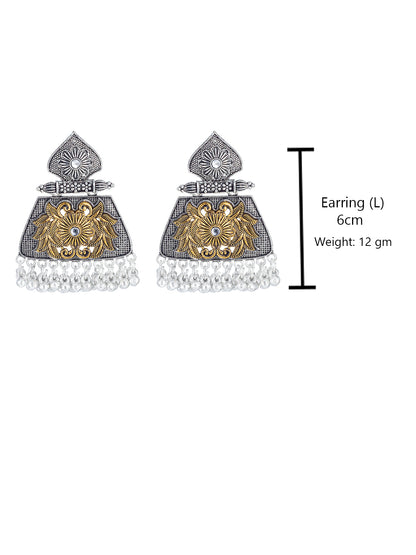 Dual-Tone  Floral Antique Statement Drop Earrings