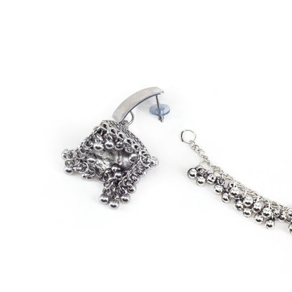 Silver Oxidised Jhumka Earring with Chain for Women