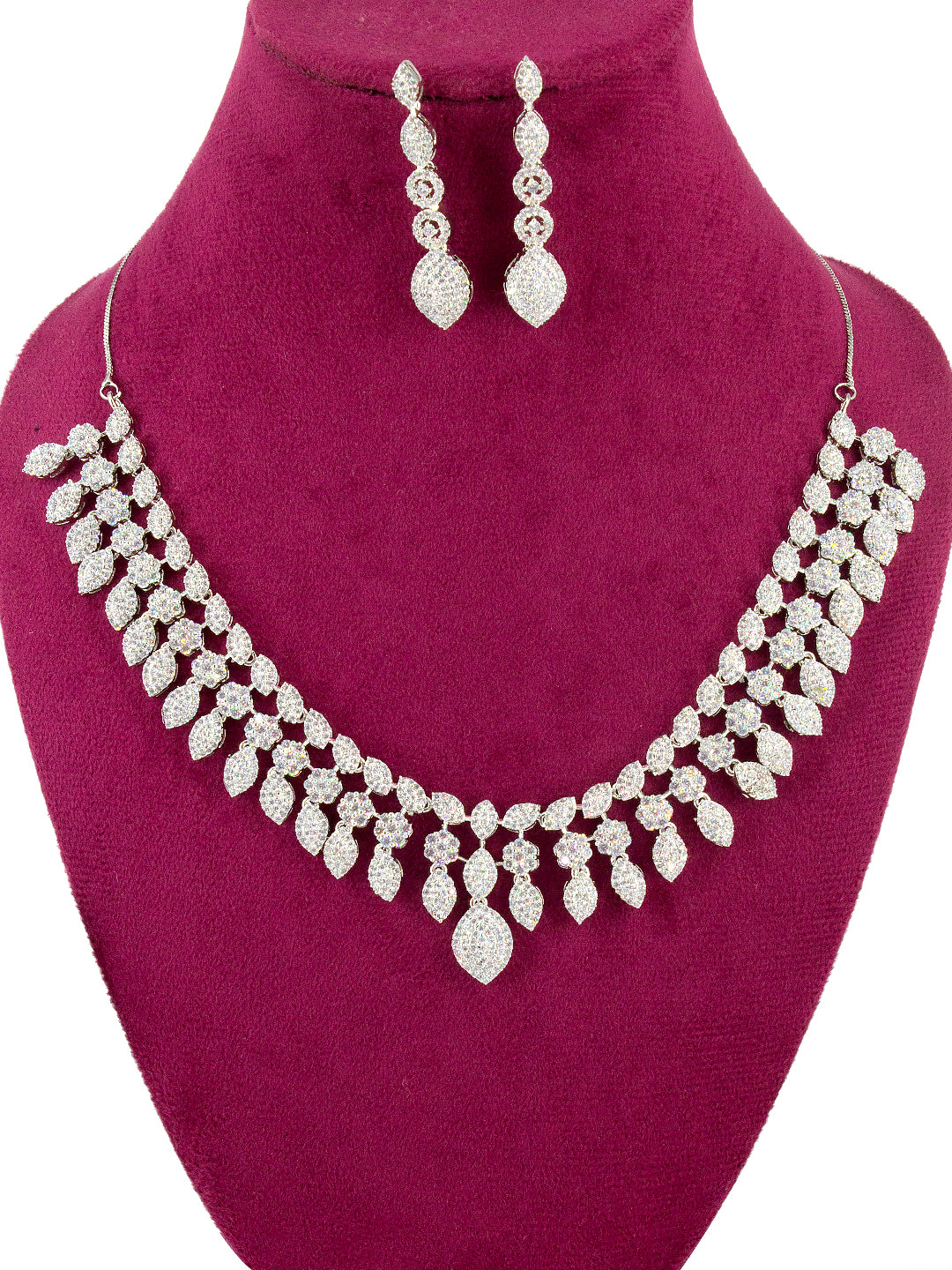 Silver Plated AD Designer Floral Jewellery Set
