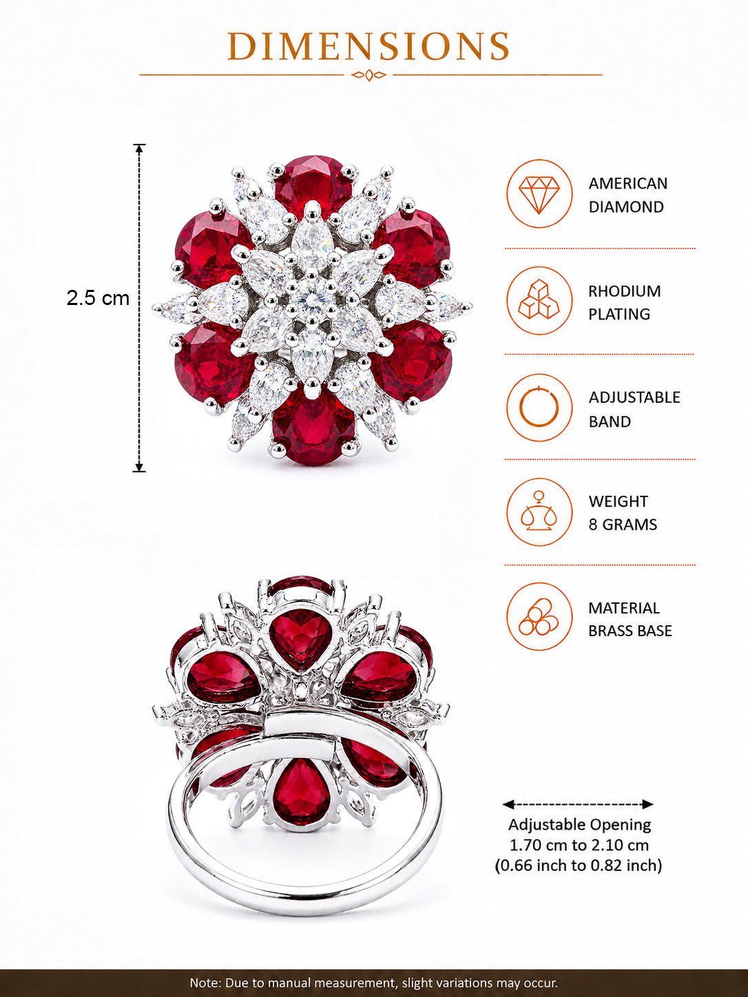 Rhodium Plated Red AD Finger Ring for Women