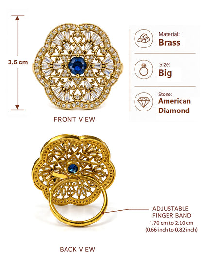 Antique Gold Plated Blue AD Finger Ring for Women