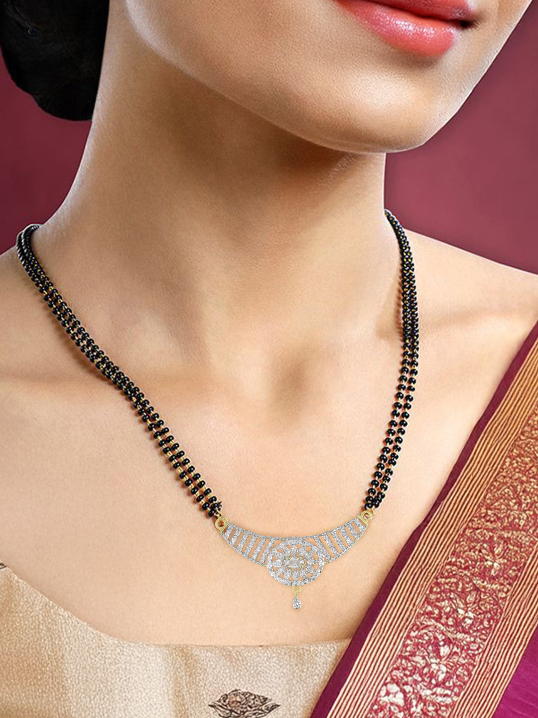 American Diamond & Black Beaded Mangalsutra