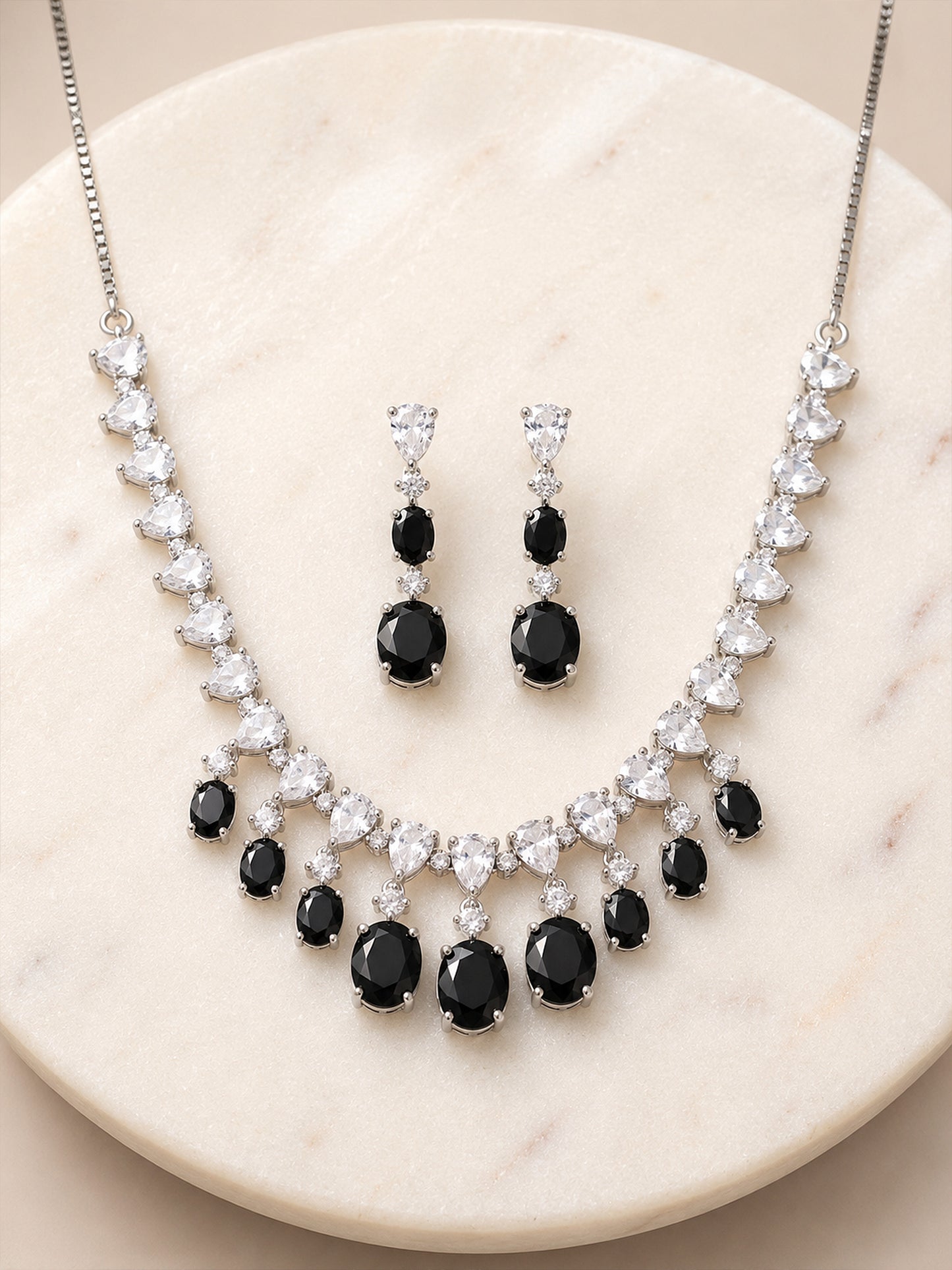 Silver Plated Black AD Choker Set for Women