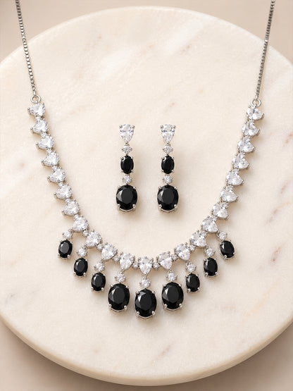 Silver Plated Black AD Choker Set for Women
