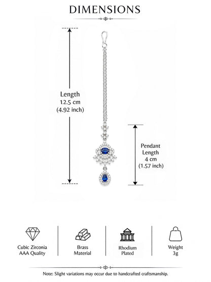 Silver Plated Blue AD Maang Tikka for Women