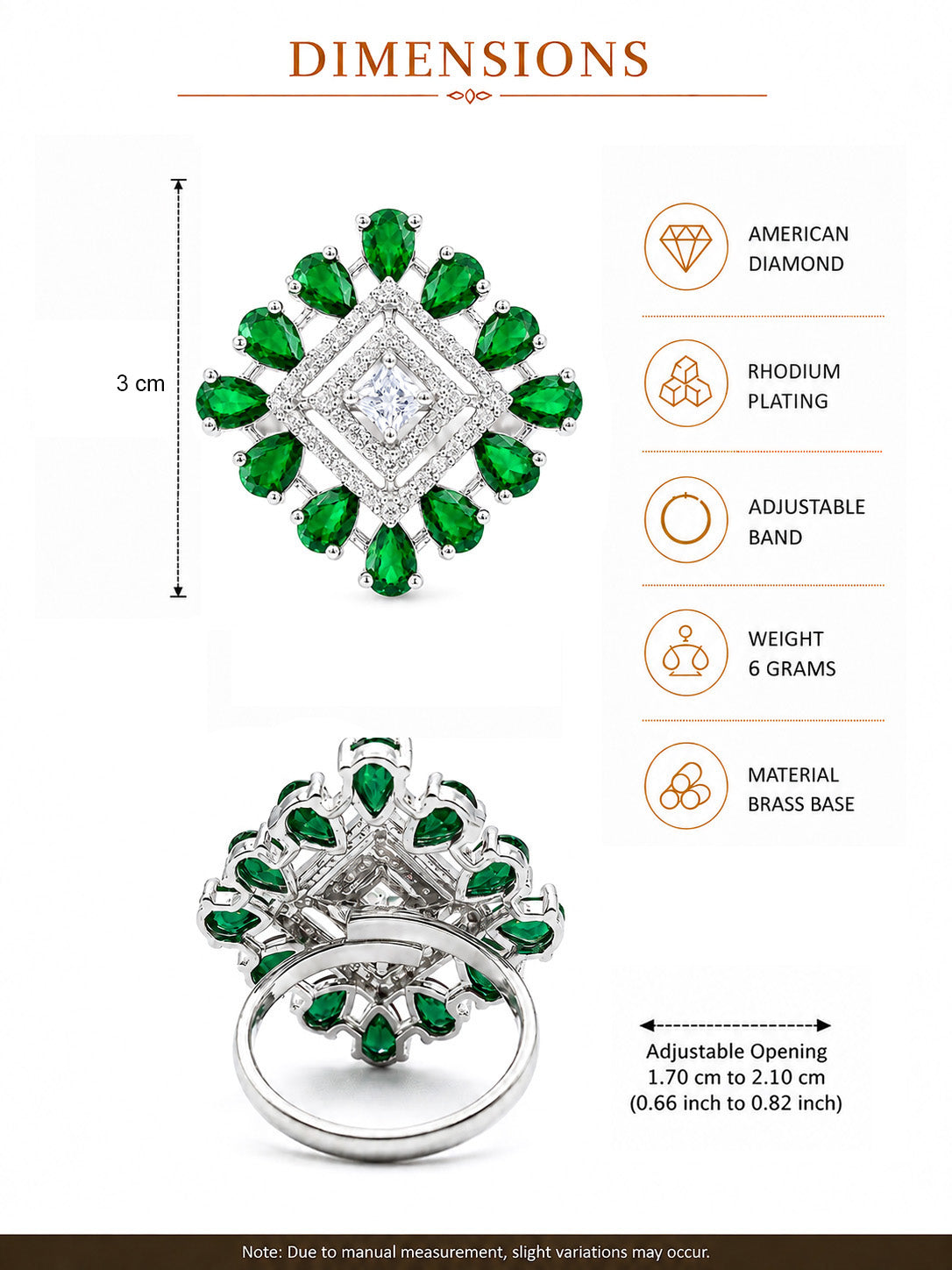 Silver Plated Green AD Finger Ring for Women