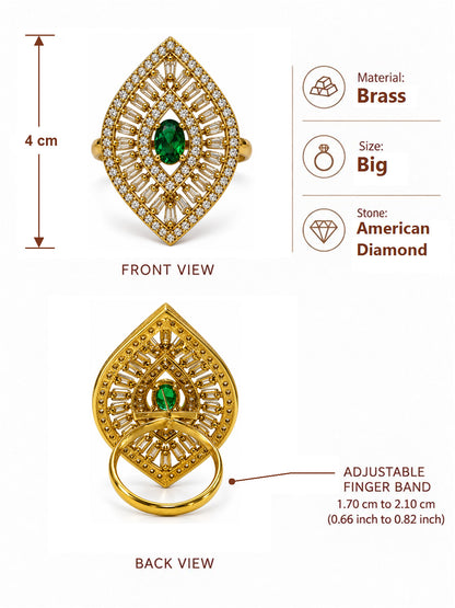Antique Gold Plated Green AD Finger Ring for Women