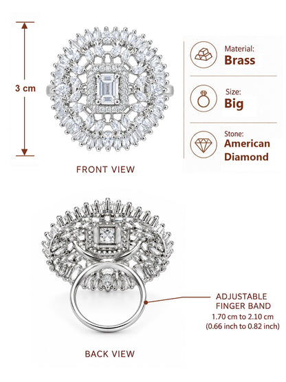 Silver Plated AD Finger Ring for Women