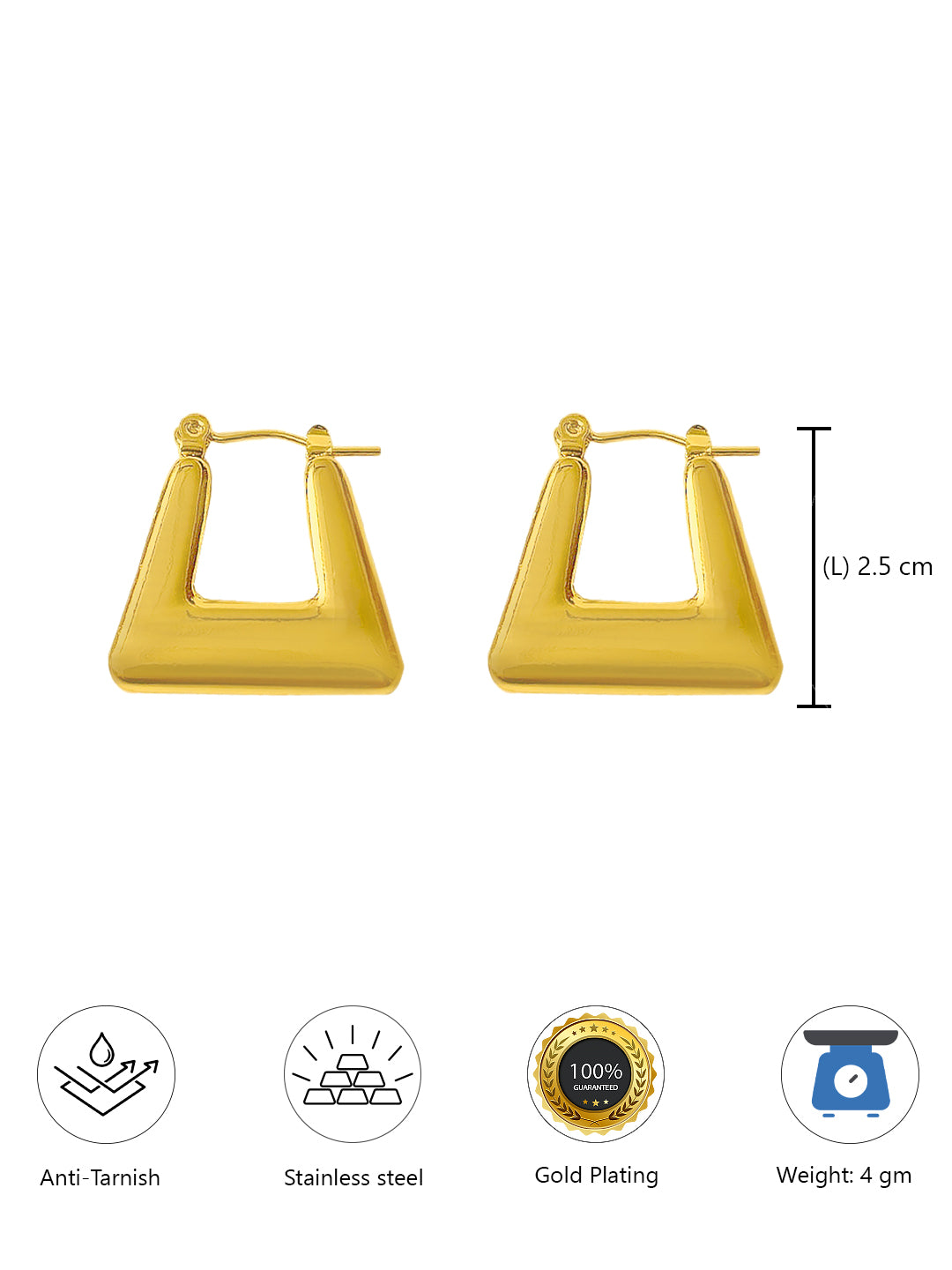 Stainless Steel Anti Tarnish U Cut Hoop Earrings