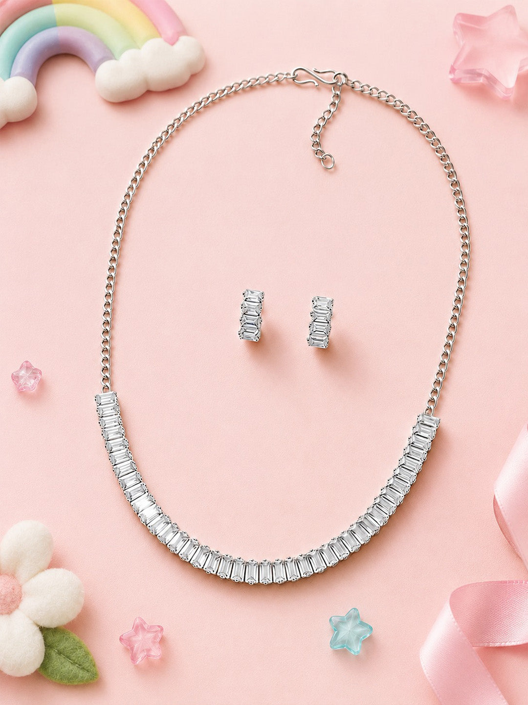 Silver Plated AD Jewellery Set for Girls