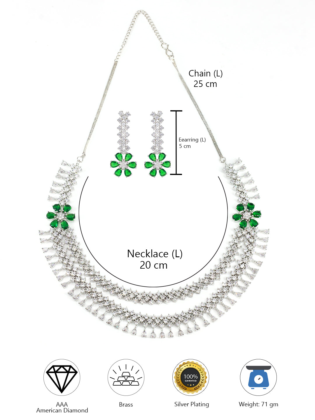 Green 2 Layer AD Studded Floral Jewellery Set