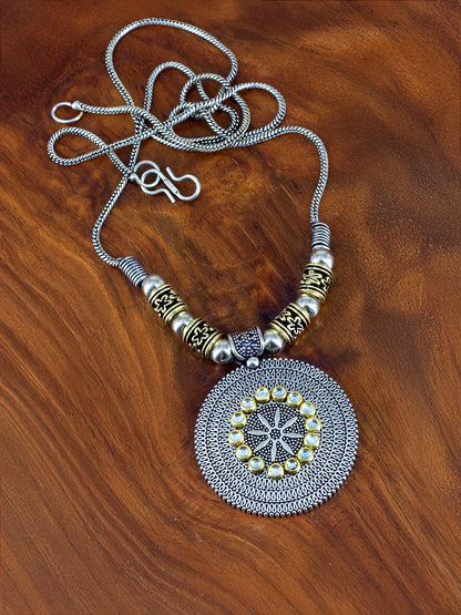 Oxidized Floral Chain Necklace