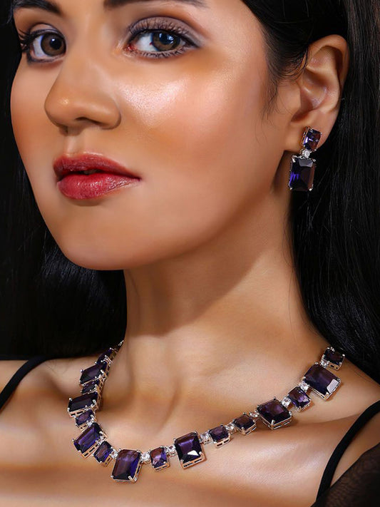Purple Square Trendy American Diamond Jewellery Set