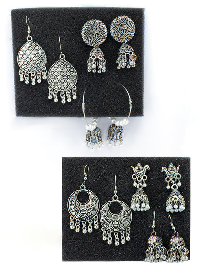 Pack of 6 Oxidized Jhumka Earrings