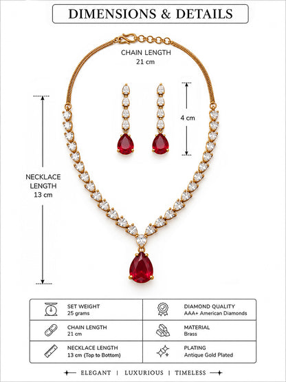 South Indian Gold Plated Red AD Teardrop Jewellery Set for Women