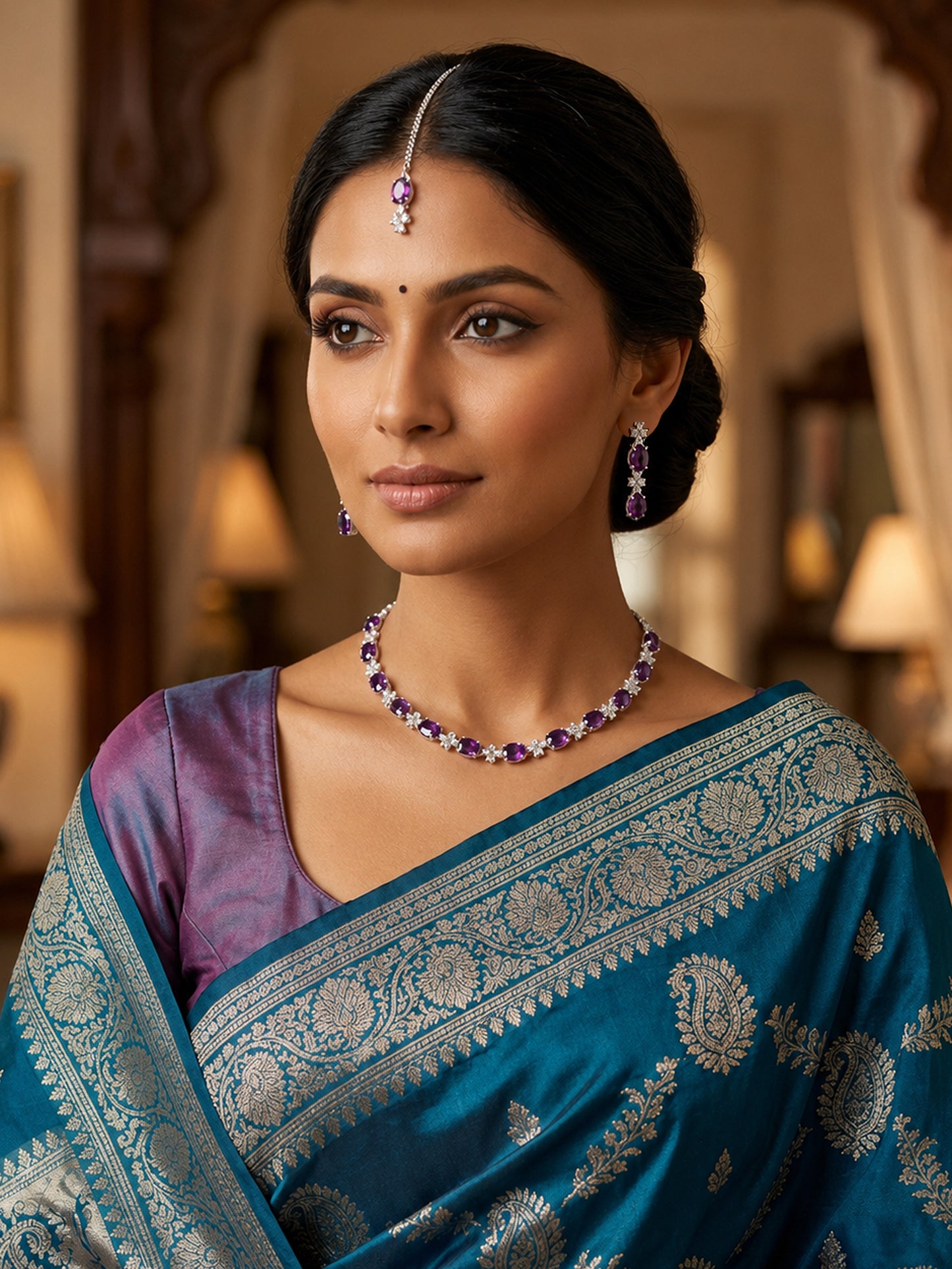 Silver Plated Purple AD Jewellery Set for Women