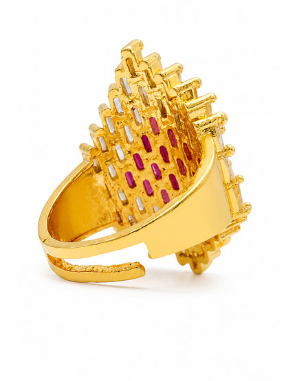 Gold Plated Pink AD Finger Rings for Women