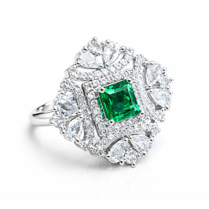 Silver-Plated American-Diamond Studded Floral Design Adjustable Finger Ring