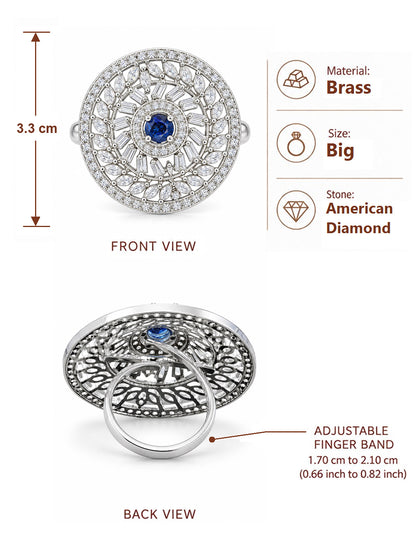 Silver Plated Blue AD Finger Ring for Women
