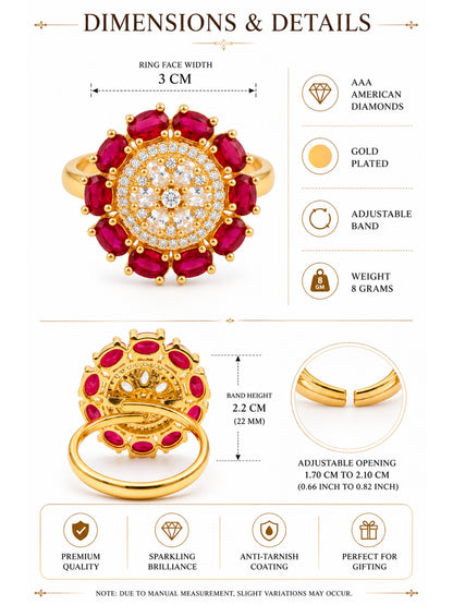 Gold Plated Red AD Finger Ring for Women
