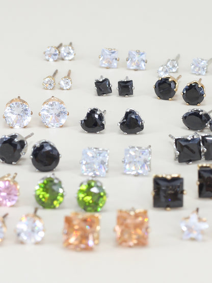 Pack of 26 Multicolour Geometric  AD Stud Earrings