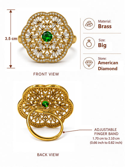 Antique Gold Plated Green AD Finger Ring for Women
