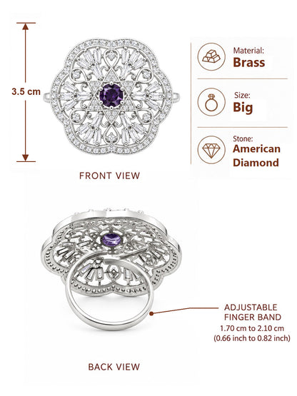 Silver Plated Purple AD Finger Ring for Women