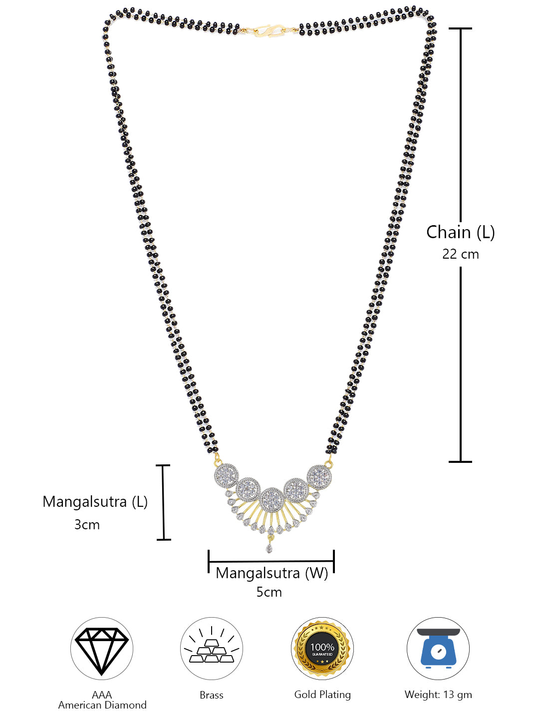 American Diamond Non-Tarnish Black Beaded Mangalsutra