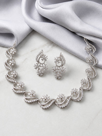 Silver Plated AD Floral Jewellery Set for Women