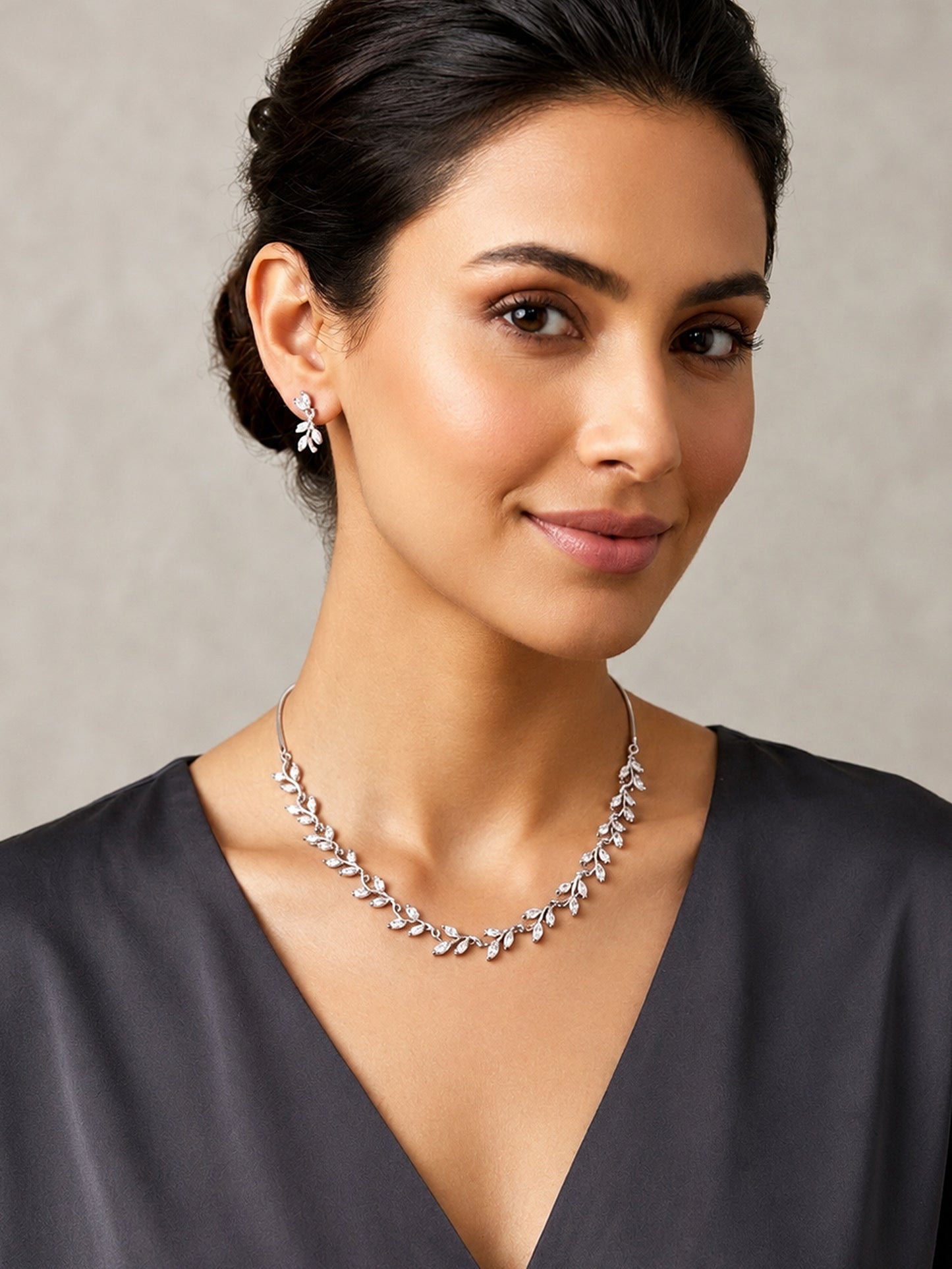 Silver Plated AD Floral Jewellery Set for Women