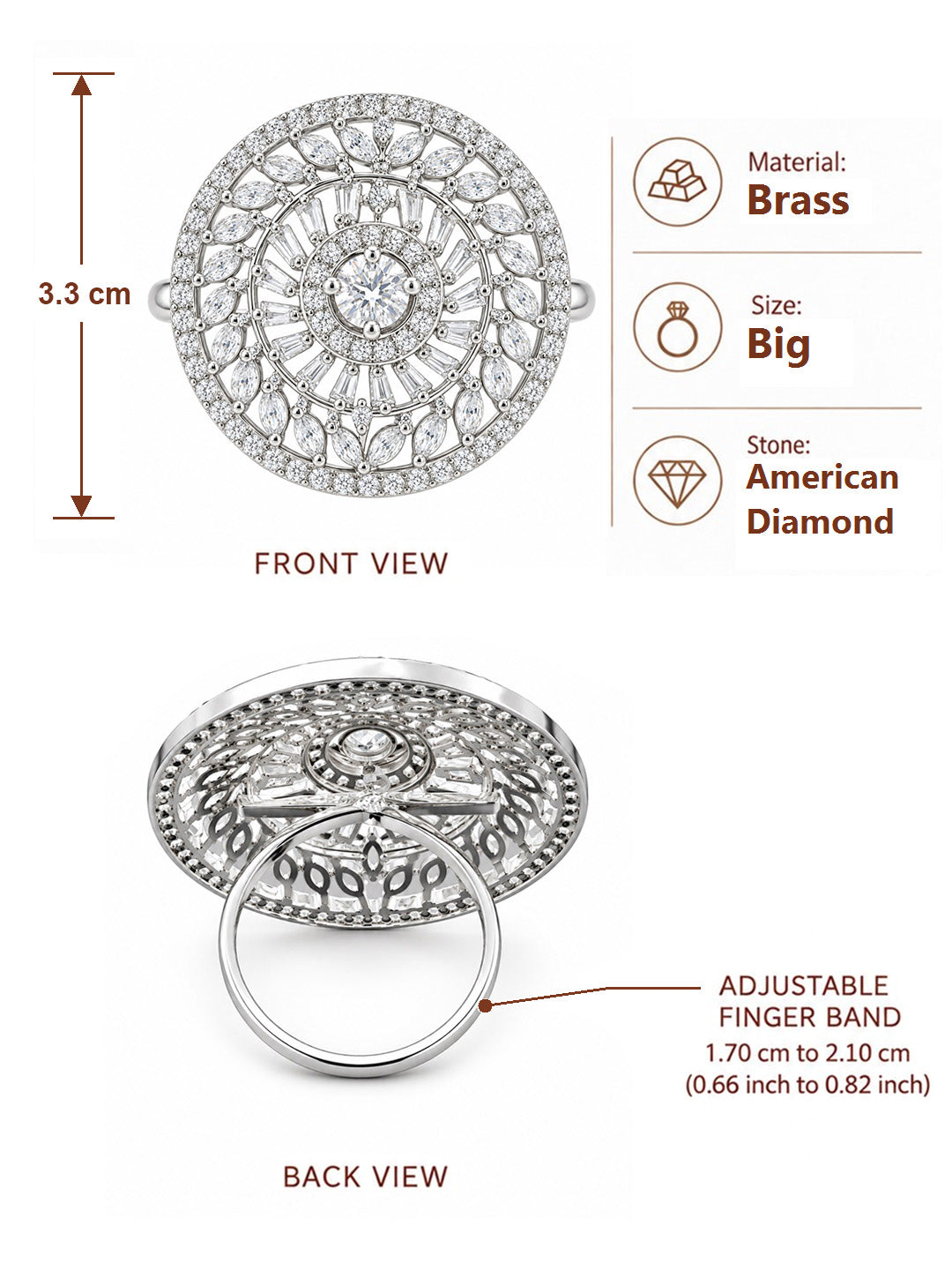 Silver Plated AD Finger Ring for Women
