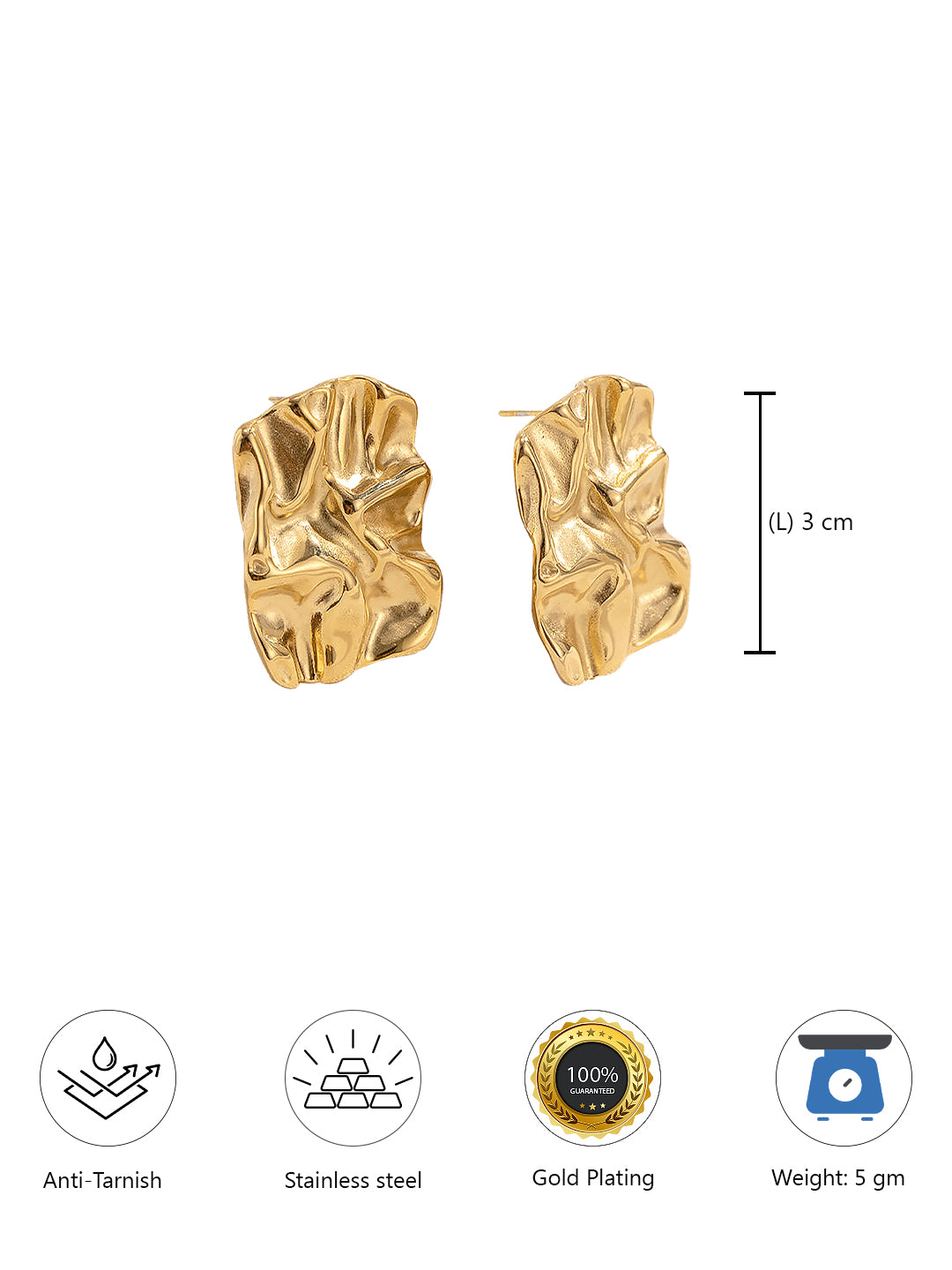 Stainless Steel Anti Tarnish Crushed Stud Earrings