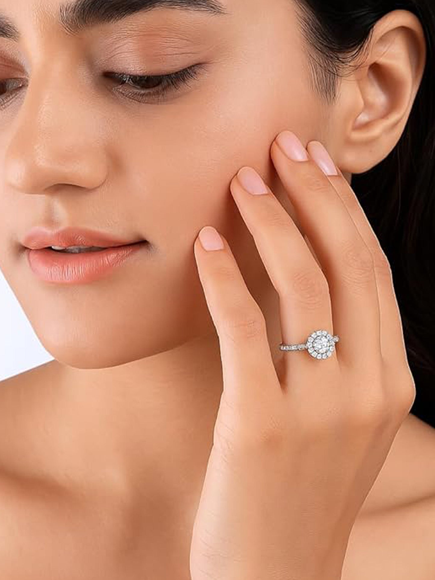 Silver Plated American Diamond Circular Adjustable Ring for Women