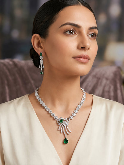 Silver Plated Green AD Jewellery Set for Women