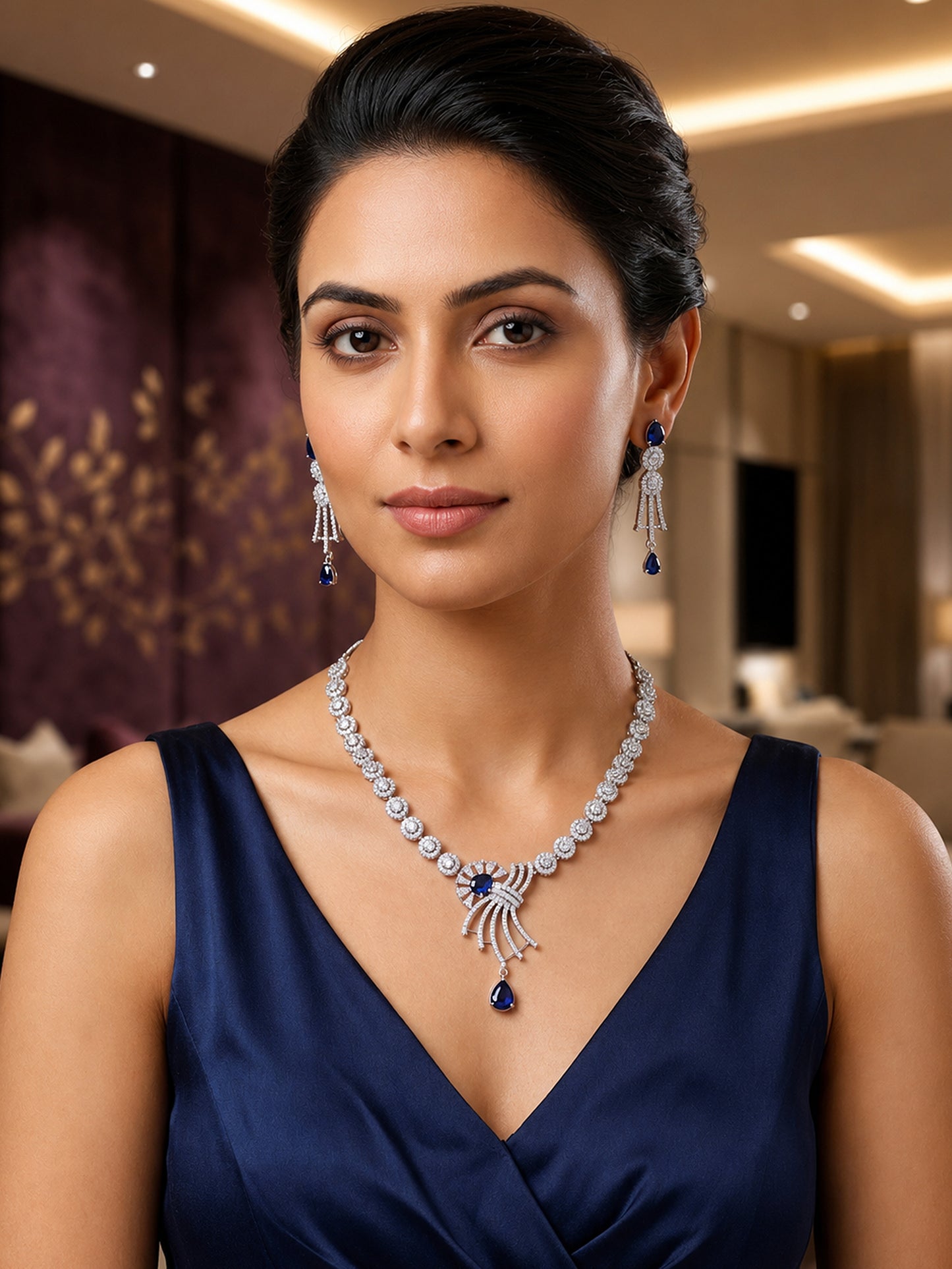 Silver Plated Blue AD Jewellery Set for Women
