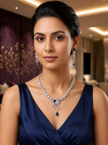 Silver Plated Blue AD Jewellery Set for Women