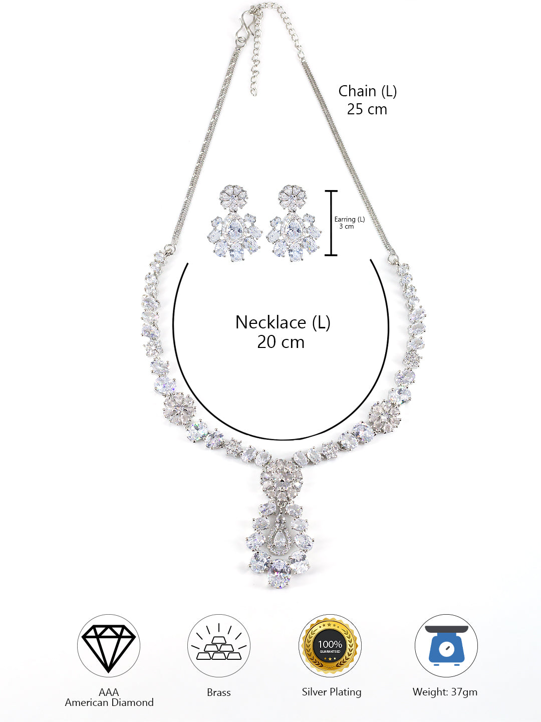 American Diamond Floral Designer Statement Jewellery Set