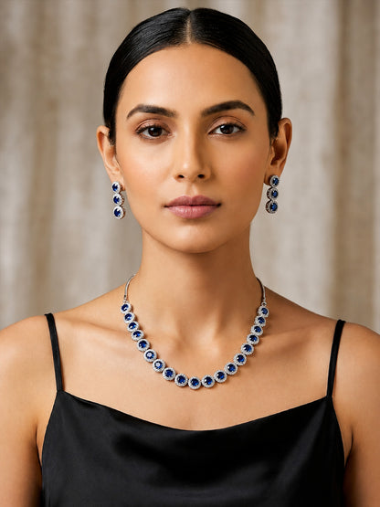 Silver Plated Blue AD Jewellery Set for Women