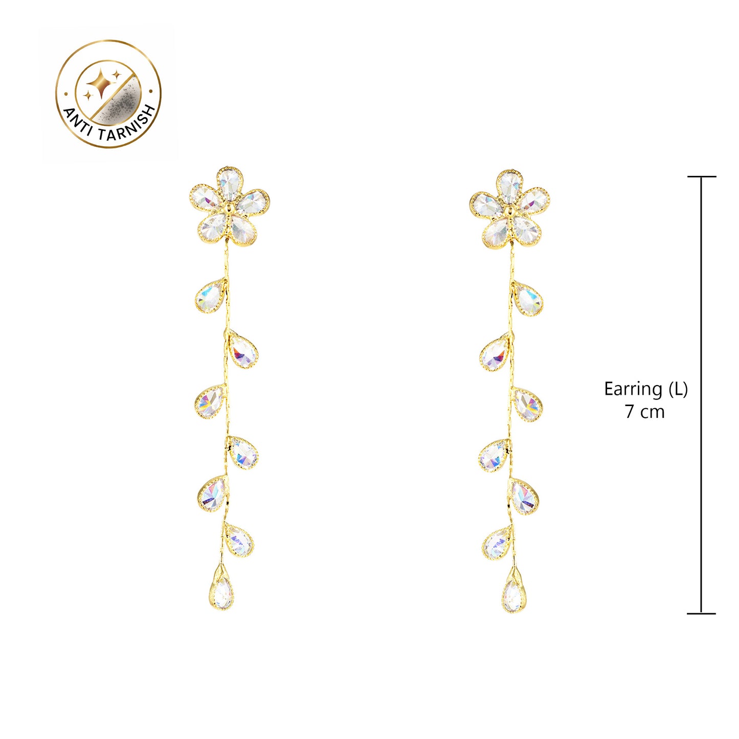 Gold Plated Cubic Zirconia Floral Drop Earrings for Women
