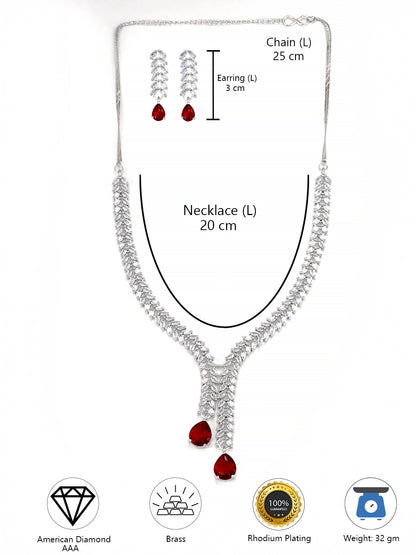 Red American Diamond  Tear Drop Leaf Party Jewellery Set