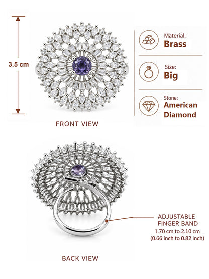 Silver Plated Purple AD Finger Ring for Women