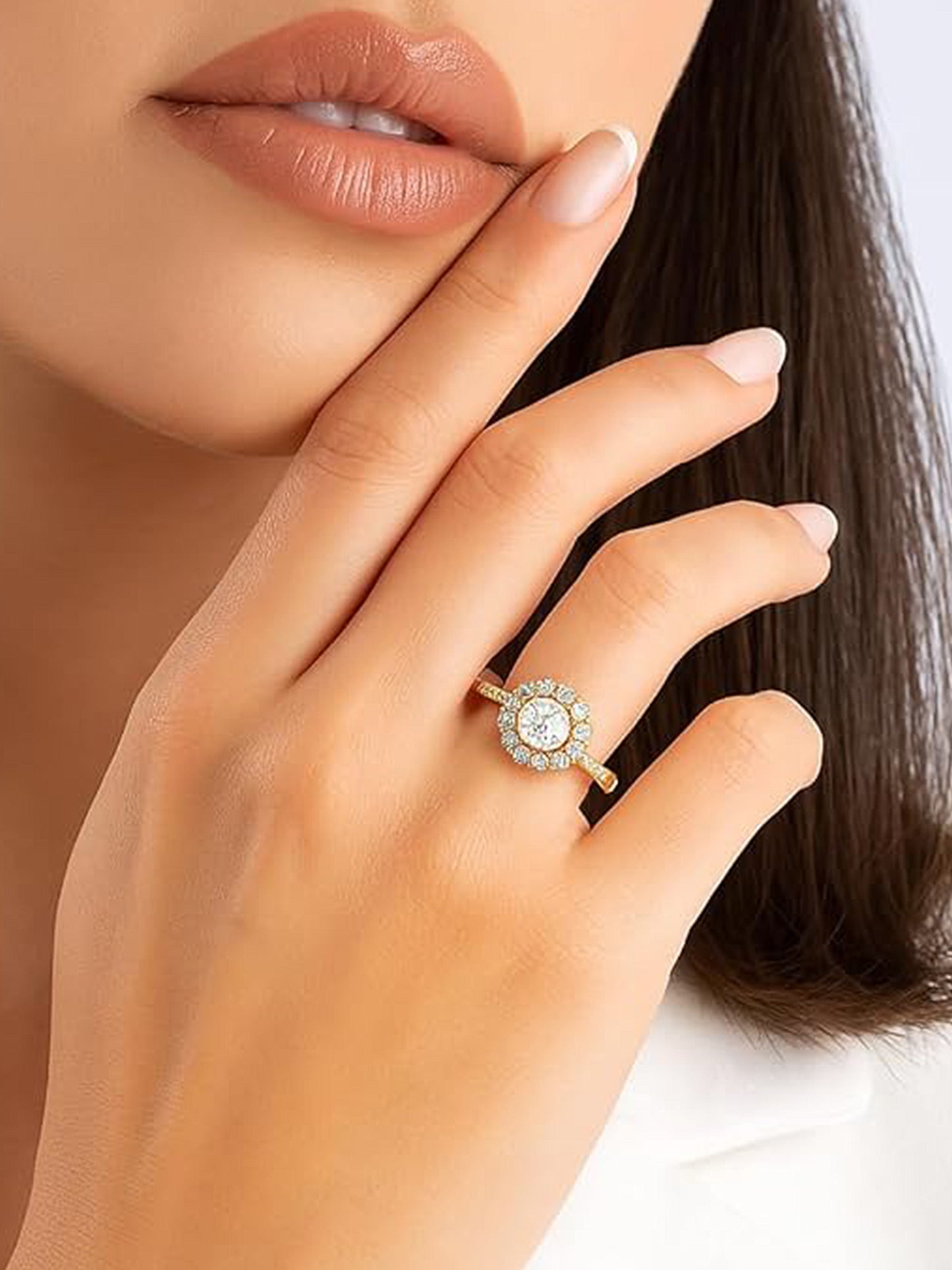 Gold Plated AD Circular Adjustable Ring for Women